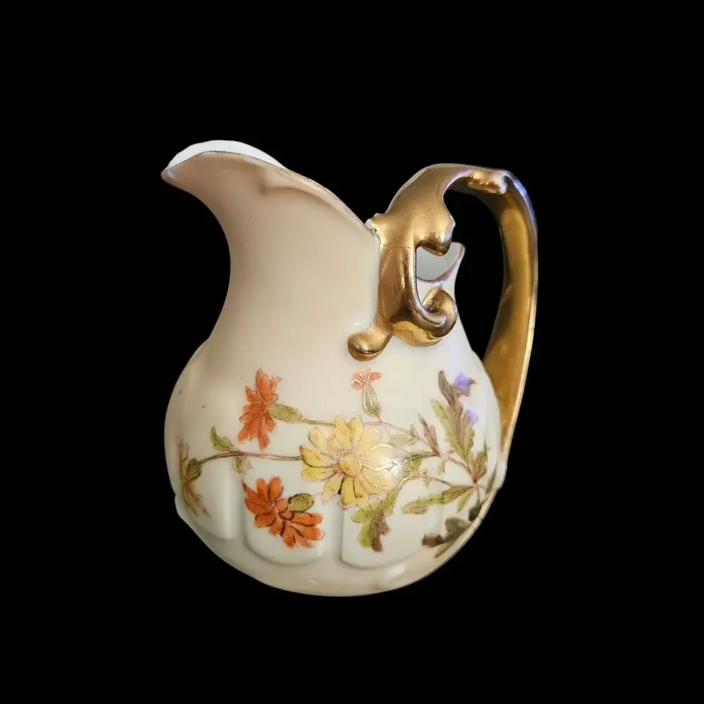 Rudolstadt Germany Hand Painted Floral Porcelain Creamer Gold Handle 4